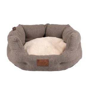 Beds & Blankets | Luxury Cream & Brown Tweed Herringbone Pet Bed For Cats And Dogs – Small / Medium – Small – 55Cm X 26Cm Beds & Blankets Beds & Blankets