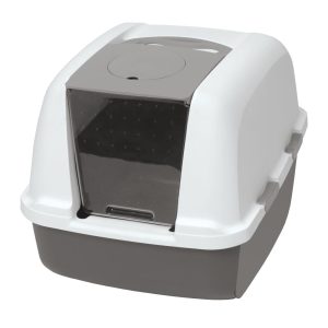 Litter & Litter Trays | Airsift Hooded White/Grey Cat Litter Box – Regular Cat Cats