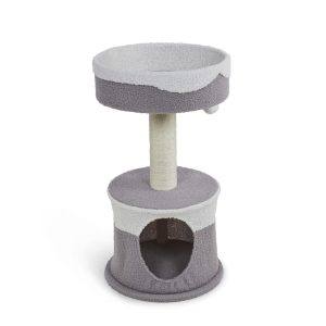 Scratching Trees & Posts | Teddy Fleece Cream & Grey Cat Hide And Platform Bed – Scratching Post Cat Cats