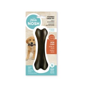 Tug & Chew Toys | Nosh Flexible Bacon Flavour Dog Chew Bone Toy – M – Medium Dog Dog